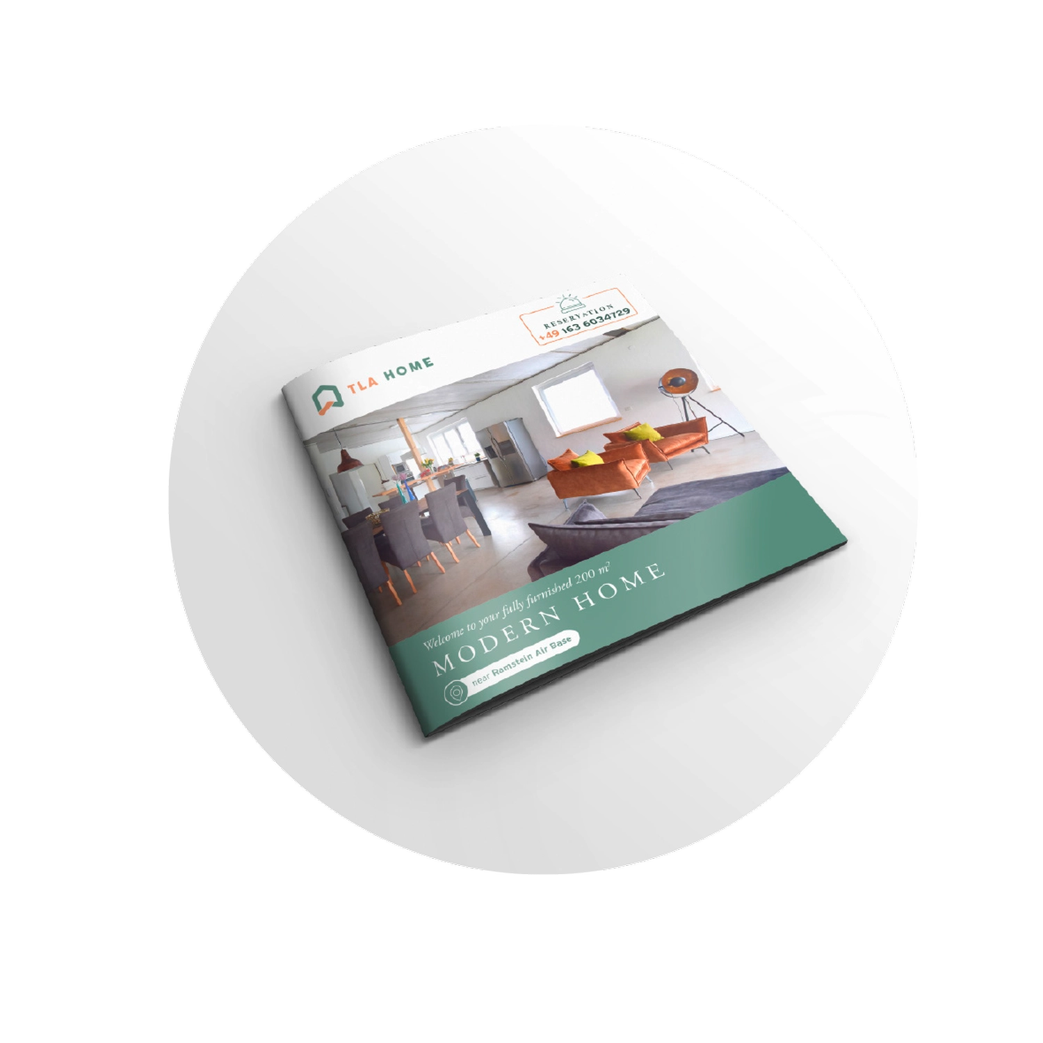 Atelier W - Kunst & Grafikdesign - Eine quadratische Broschüre mit dem Titel „MODERNES ZUHAUSE“.